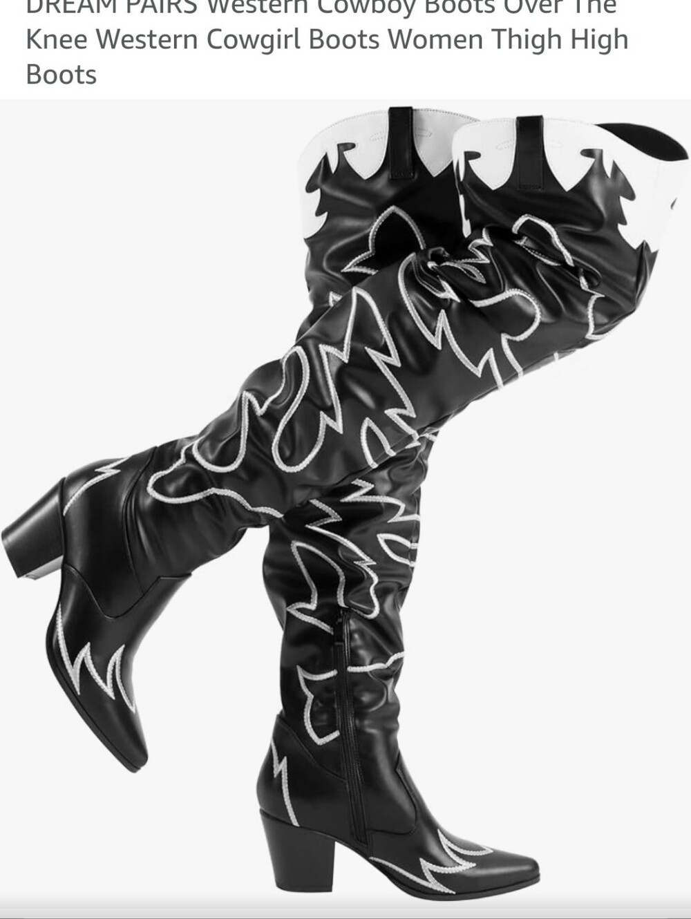 Dream Pairs Black and White Over-the-Knee Western Boots